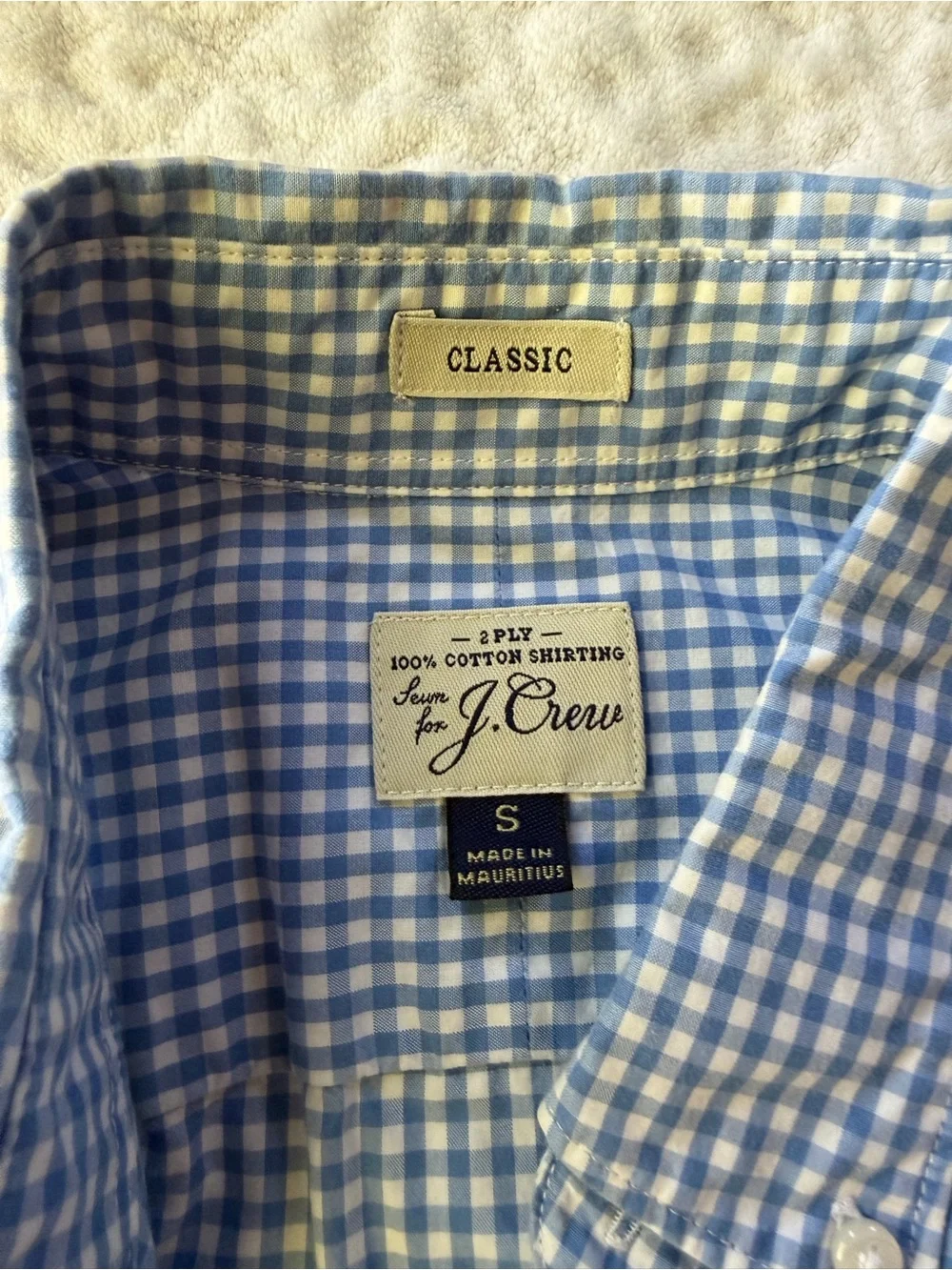 J.Crew Classic Men’s Blue Gingham Check Button Down Shirt Size Small 100% Cotton